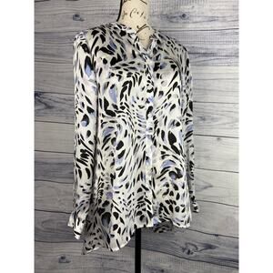 Chicos 0 Button Down Tunic Women S Hi Low Flutter Hem Long Sleeve Crinkle NEW